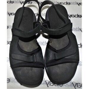 Clark's Springers 7M black sandals, ankle strap, 2 Hook & Loop closures leather